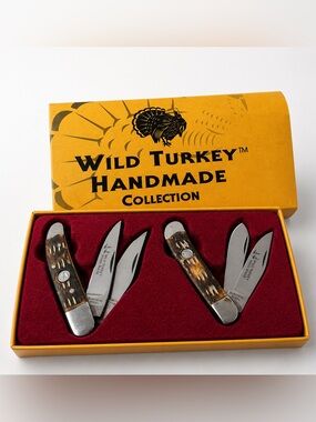 Vintage Wild Turkey Hand Made Collection 2-Pc Pocket Knife Set w Box